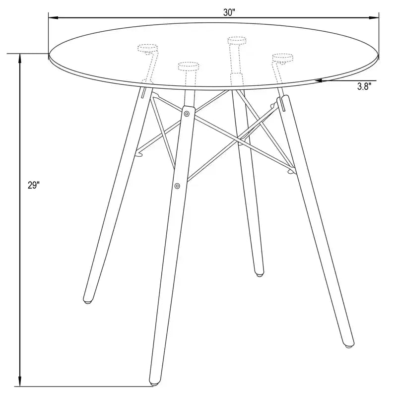 Table de bistrot ronde LeisureMod Dover de 31 po - Table à manger moderne du milieu du siècle avec plateau en verre trempé ou en bois MDF et piètement Eiffel en bois naturel