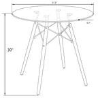 Table de bistrot ronde LeisureMod Dover de 31 po - Table à manger moderne du milieu du siècle avec plateau en verre trempé ou en bois MDF et piètement Eiffel en bois naturel