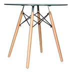 Table de bistrot ronde LeisureMod Dover de 31 po - Table à manger moderne du milieu du siècle avec plateau en verre trempé ou en bois MDF et piètement Eiffel en bois naturel