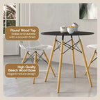 Table de bistrot ronde LeisureMod Dover de 31 po - Table à manger moderne du milieu du siècle avec plateau en verre trempé ou en bois MDF et piètement Eiffel en bois naturel
