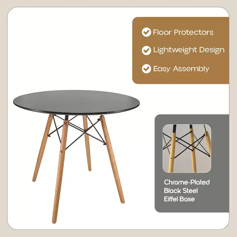 Table de bistrot ronde LeisureMod Dover de 31 po - Table à manger moderne du milieu du siècle avec plateau en verre trempé ou en bois MDF et piètement Eiffel en bois naturel