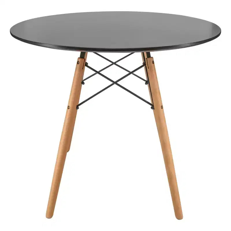 Table de bistrot ronde LeisureMod Dover de 31 po - Table à manger moderne du milieu du siècle avec plateau en verre trempé ou en bois MDF et piètement Eiffel en bois naturel