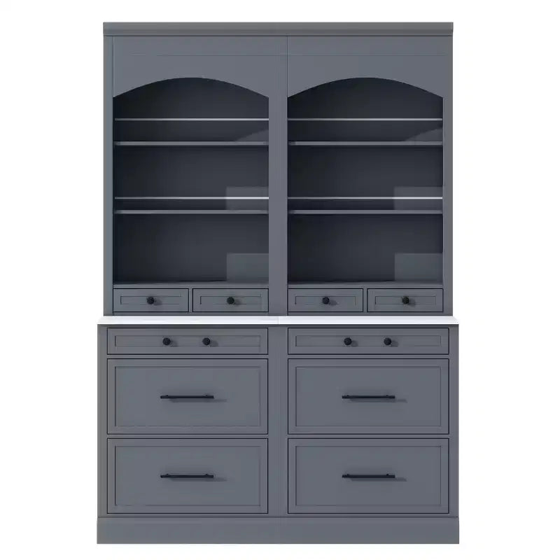 Garde-manger de cuisine de 83,7 H, Armoire de cuisine autonome avec plateau en faux marbre, Armoire avec 5 tiroirs et étagère réglable - ModernLuxe