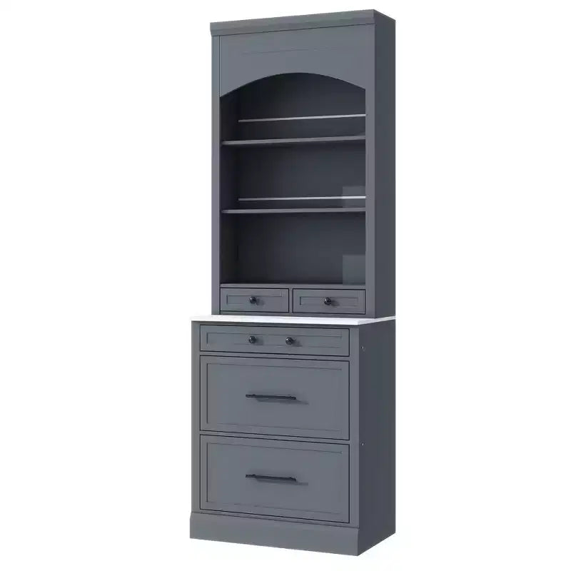 Garde-manger de cuisine de 83,7 H, Armoire de cuisine autonome avec plateau en faux marbre, Armoire avec 5 tiroirs et étagère réglable - ModernLuxe