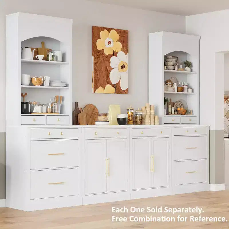 Garde-manger de cuisine de 83,7 H, Armoire de cuisine autonome avec plateau en faux marbre, Armoire avec 5 tiroirs et étagère réglable - ModernLuxe