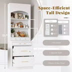 Garde-manger de cuisine de 83,7 H, Armoire de cuisine autonome avec plateau en faux marbre, Armoire avec 5 tiroirs et étagère réglable - ModernLuxe