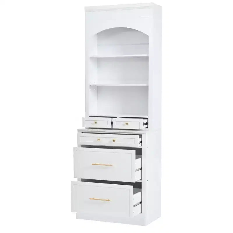 Garde-manger de cuisine de 83,7 H, Armoire de cuisine autonome avec plateau en faux marbre, Armoire avec 5 tiroirs et étagère réglable - ModernLuxe