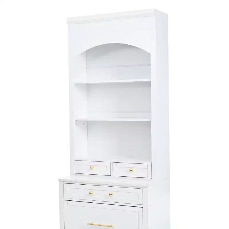 Garde-manger de cuisine de 83,7 H, Armoire de cuisine autonome avec plateau en faux marbre, Armoire avec 5 tiroirs et étagère réglable - ModernLuxe