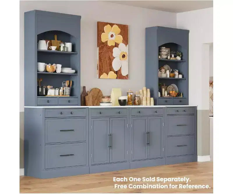 Garde-manger de cuisine de 83,7 H, Armoire de cuisine autonome avec plateau en faux marbre, Armoire avec 5 tiroirs et étagère réglable - ModernLuxe