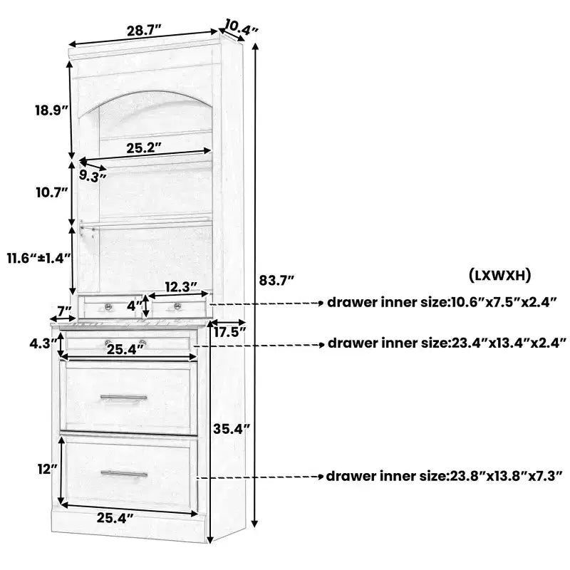 Garde-manger de cuisine de 83,7 H, Armoire de cuisine autonome avec plateau en faux marbre, Armoire avec 5 tiroirs et étagère réglable - ModernLuxe
