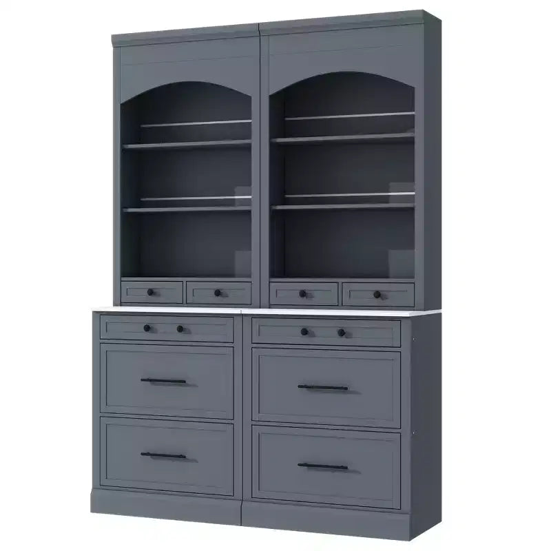 Garde-manger de cuisine de 83,7 H, Armoire de cuisine autonome avec plateau en faux marbre, Armoire avec 5 tiroirs et étagère réglable - ModernLuxe