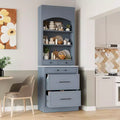 Garde-manger de cuisine de 83,7 H, Armoire de cuisine autonome avec plateau en faux marbre, Armoire avec 5 tiroirs et étagère réglable - ModernLuxe