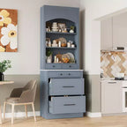 Garde-manger de cuisine de 83,7 H, Armoire de cuisine autonome avec plateau en faux marbre, Armoire avec 5 tiroirs et étagère réglable - ModernLuxe