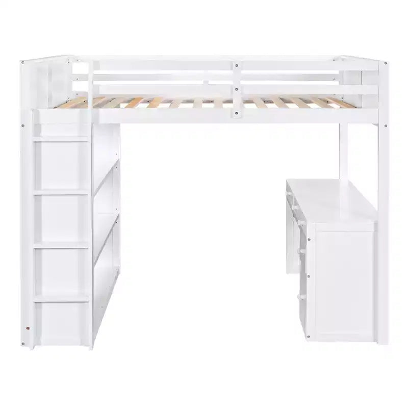 Lit mezzanine double/grand format avec échelle, étagères et bureau avec tiroirs - ModernLuxe