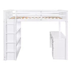 Lit mezzanine double/grand format avec échelle, étagères et bureau avec tiroirs - ModernLuxe
