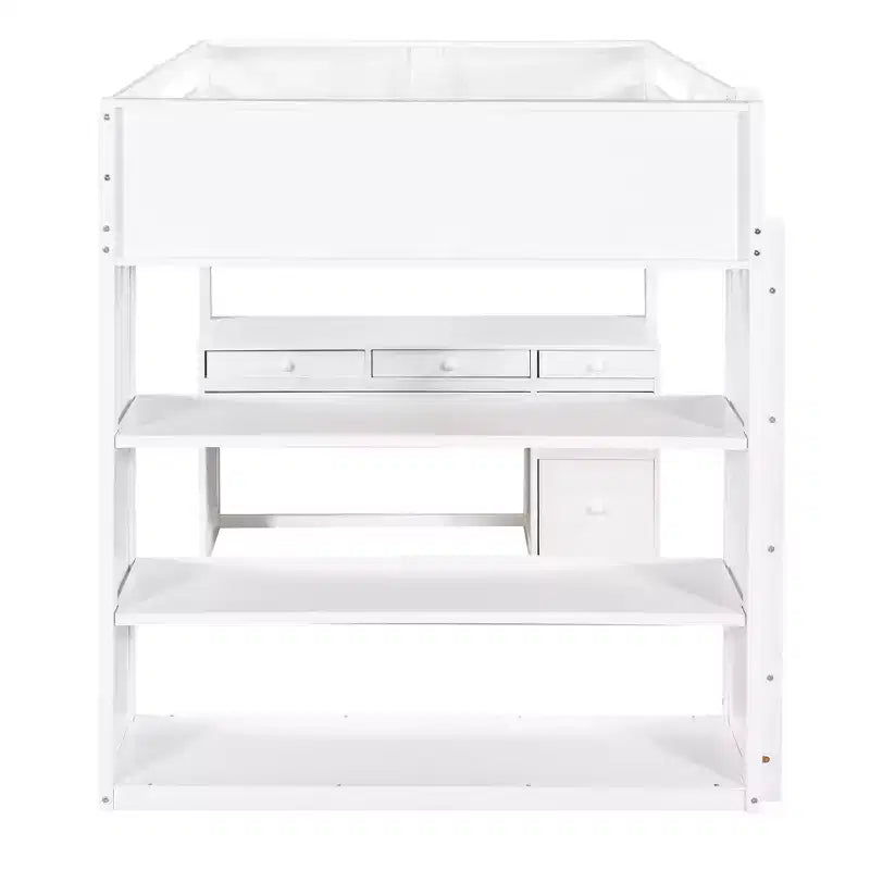 Lit mezzanine double/grand format avec échelle, étagères et bureau avec tiroirs - ModernLuxe