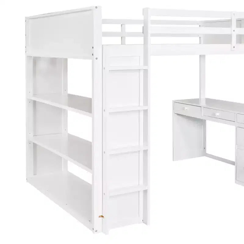 Lit mezzanine double/grand format avec échelle, étagères et bureau avec tiroirs - ModernLuxe