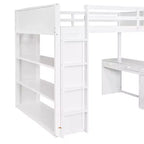 Lit mezzanine double/grand format avec échelle, étagères et bureau avec tiroirs - ModernLuxe