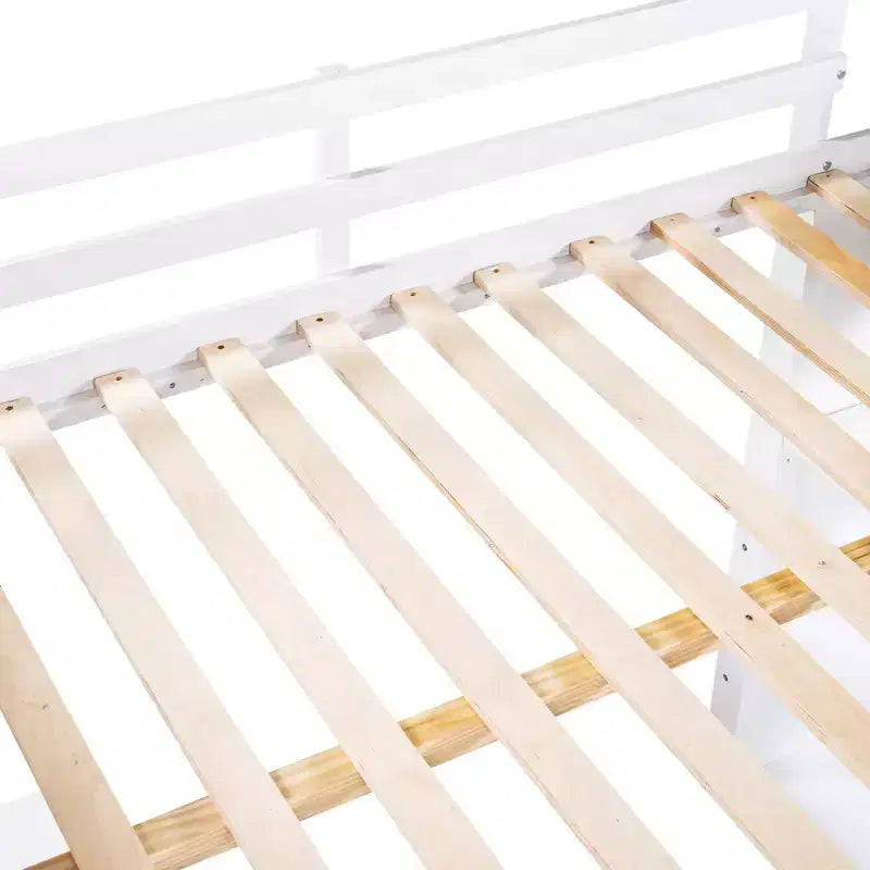 Lit mezzanine double/grand format avec échelle, étagères et bureau avec tiroirs - ModernLuxe