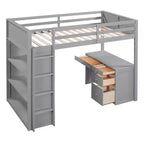 Lit mezzanine double/grand format avec échelle, étagères et bureau avec tiroirs - ModernLuxe