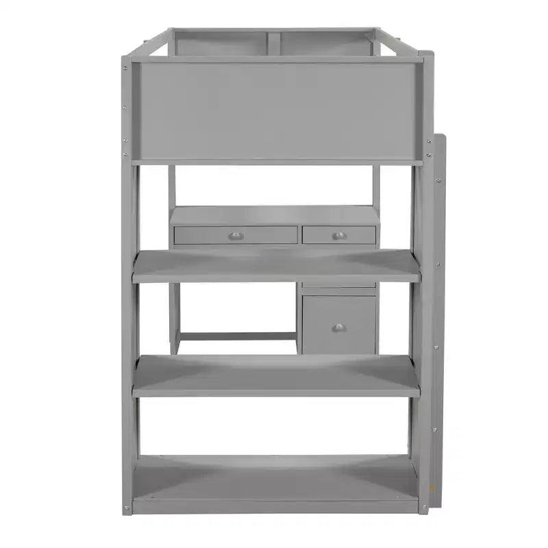 Lit mezzanine double/grand format avec échelle, étagères et bureau avec tiroirs - ModernLuxe