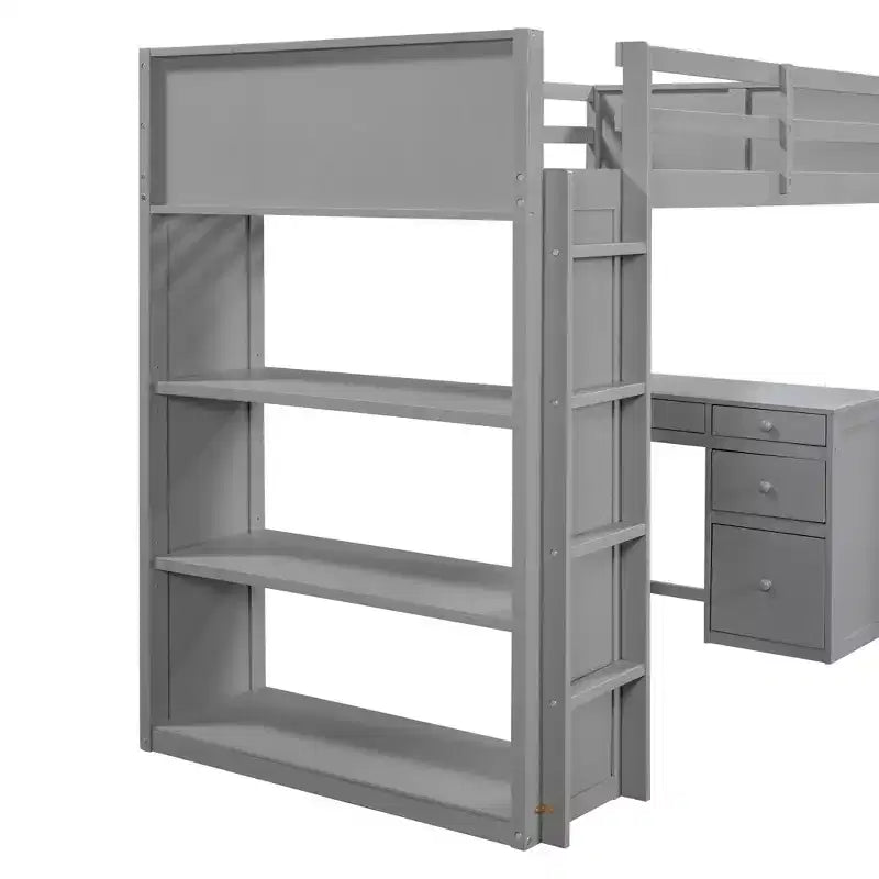 Lit mezzanine double/grand format avec échelle, étagères et bureau avec tiroirs - ModernLuxe