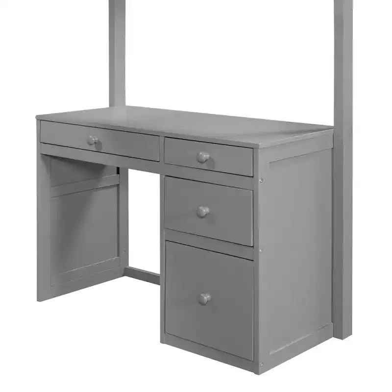 Lit mezzanine double/grand format avec échelle, étagères et bureau avec tiroirs - ModernLuxe