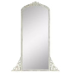 Miroir psyché sculpté en bois massif avec fleurs, droit, micro-courbé, blanc vieilli 170x70x2cm (sans support)
