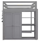 Lit mezzanine Whisen 79,5''L 57,0''l en bois, taille double, avec armoire intégrée, étagères de rangement et lumière LED