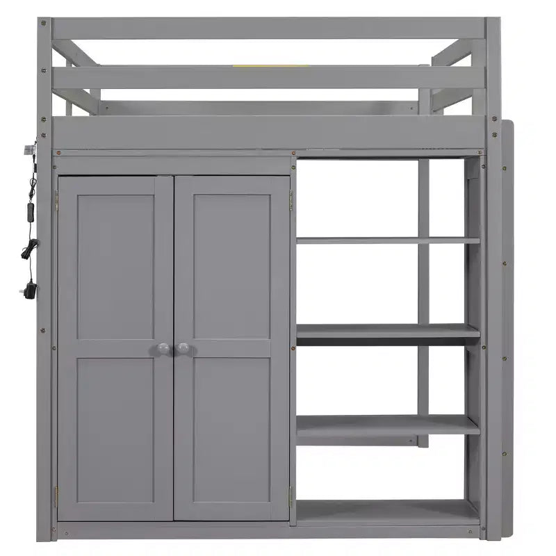 Lit mezzanine Whisen 79,5''L 57,0''l en bois, taille double, avec armoire intégrée, étagères de rangement et lumière LED