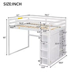 Lit mezzanine Whisen 79,5''L 57,0''l en bois, taille double, avec armoire intégrée, étagères de rangement et lumière LED