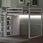 Lit mezzanine Whisen 79,5''L 57,0''l en bois, taille double, avec armoire intégrée, étagères de rangement et lumière LED