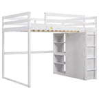 Lit mezzanine Whisen 79,5''L 57,0''l en bois, taille double, avec armoire intégrée, étagères de rangement et lumière LED