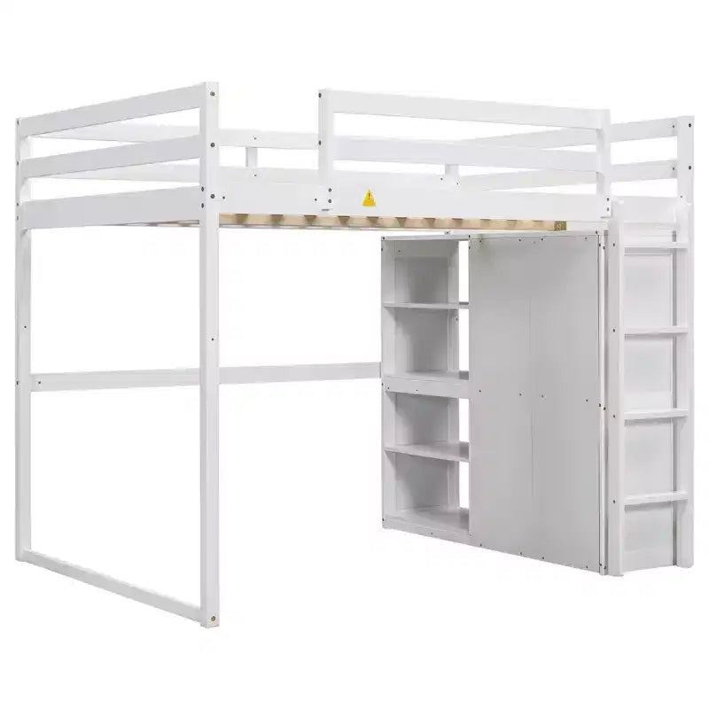 Lit mezzanine Whisen 79,5''L 57,0''l en bois, taille double, avec armoire intégrée, étagères de rangement et lumière LED
