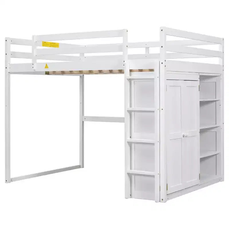 Lit mezzanine Whisen 79,5''L 57,0''l en bois, taille double, avec armoire intégrée, étagères de rangement et lumière LED