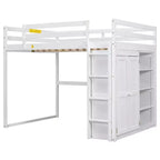 Lit mezzanine Whisen 79,5''L 57,0''l en bois, taille double, avec armoire intégrée, étagères de rangement et lumière LED