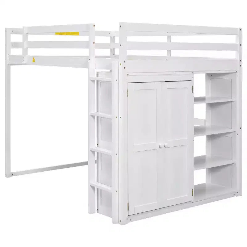 Lit mezzanine Whisen 79,5''L 57,0''l en bois, taille double, avec armoire intégrée, étagères de rangement et lumière LED