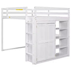 Lit mezzanine Whisen 79,5''L 57,0''l en bois, taille double, avec armoire intégrée, étagères de rangement et lumière LED
