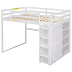 Lit mezzanine Whisen 79,5''L 57,0''l en bois, taille double, avec armoire intégrée, étagères de rangement et lumière LED