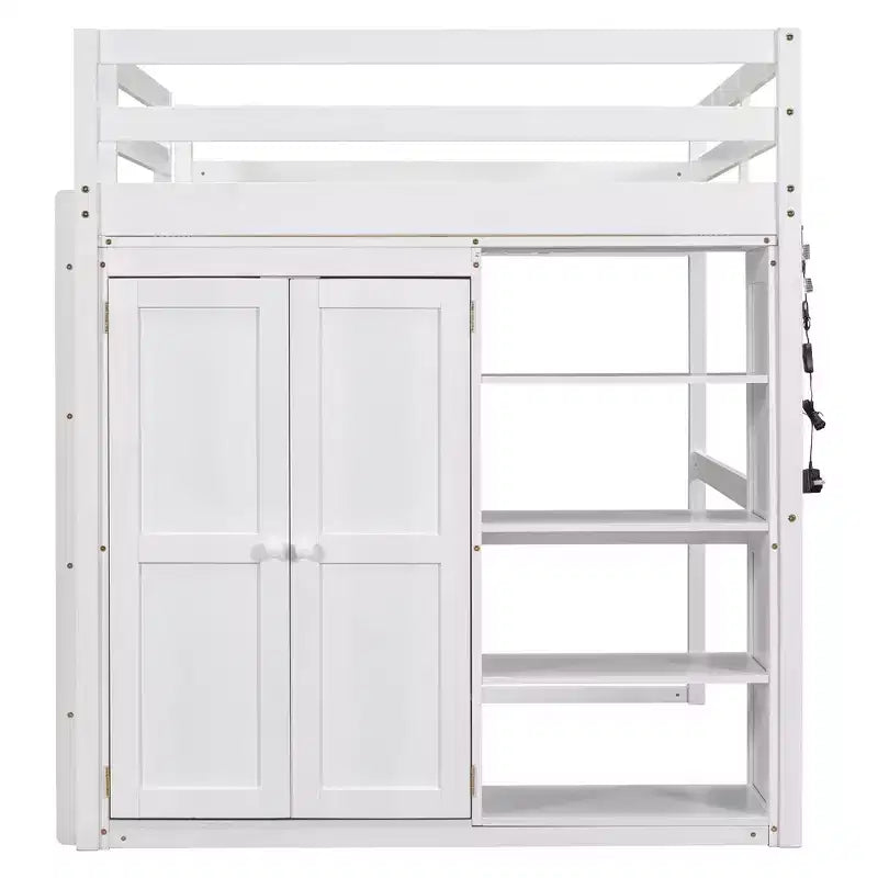 Lit mezzanine Whisen 79,5''L 57,0''l en bois, taille double, avec armoire intégrée, étagères de rangement et lumière LED