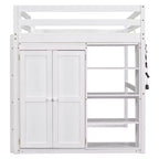 Lit mezzanine Whisen 79,5''L 57,0''l en bois, taille double, avec armoire intégrée, étagères de rangement et lumière LED