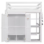 Lit mezzanine Whisen 79,5''L 57,0''l en bois, taille double, avec armoire intégrée, étagères de rangement et lumière LED
