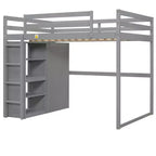 Lit mezzanine Whisen 79,5''L 57,0''l en bois, taille double, avec armoire intégrée, étagères de rangement et lumière LED