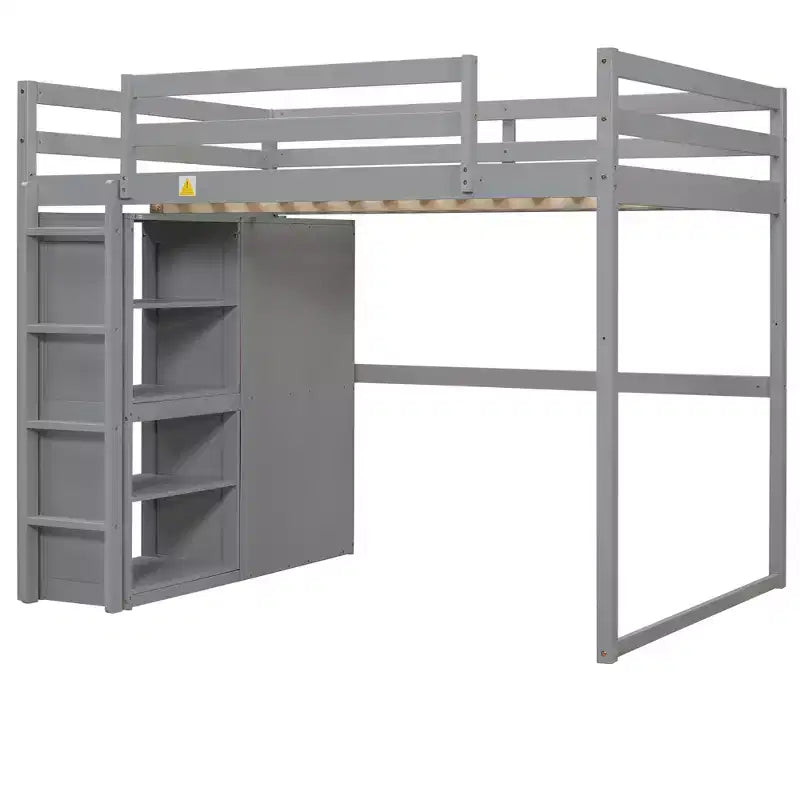 Lit mezzanine Whisen 79,5''L 57,0''l en bois, taille double, avec armoire intégrée, étagères de rangement et lumière LED