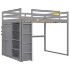 Lit mezzanine Whisen 79,5''L 57,0''l en bois, taille double, avec armoire intégrée, étagères de rangement et lumière LED