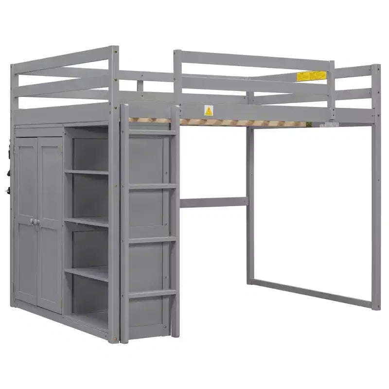 Lit mezzanine Whisen 79,5''L 57,0''l en bois, taille double, avec armoire intégrée, étagères de rangement et lumière LED