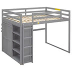 Lit mezzanine Whisen 79,5''L 57,0''l en bois, taille double, avec armoire intégrée, étagères de rangement et lumière LED