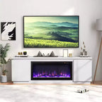 Meuble TV cheminée Costway pour téléviseurs jusqu'à 80 pouces avec cheminée électrique 3 étagères réglables Noir/Blanc