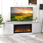 Meuble TV cheminée Costway pour téléviseurs jusqu'à 80 pouces avec cheminée électrique 3 étagères réglables Noir/Blanc