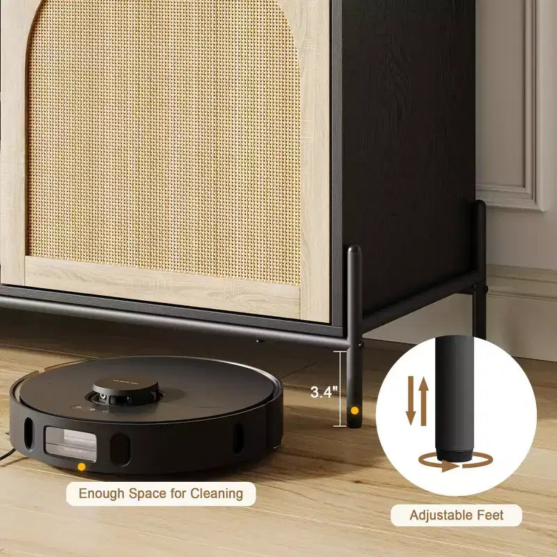 Meuble TV WhizMax en rotin pour téléviseur de 75 pouces, centre de divertissement avec rangement, table console TV de 65 pouces pour salon, chambre à coucher
